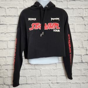 Justin Bieber Hoodie Size Medium Stadium Tour Black Cropped by Divided Brand